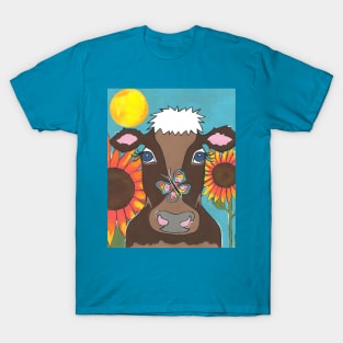 BROWN Cow Lover Acyrlic Painting T-Shirt